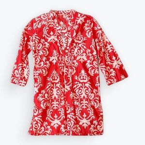 Merona Hot Pink and White Damask Floral Tunic Coverup Top Sz Small
